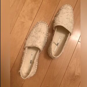ZARA Cream Textured Espadrille Flats